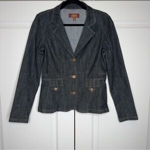 Live A Little Denim Blazer Jacket Small Tailored Fitted Dark Wash Stretch